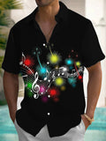Oceanlyte Men's Graphic Musical Notes Fireworks Print Short Sleeve Button Down Shirt with Chest Pocket