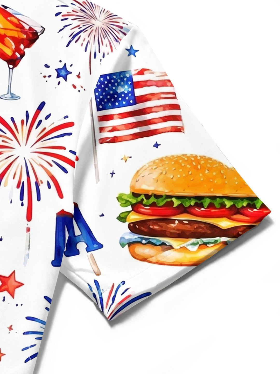 American Independence Day Hot Dog Burger Cocktail Festival Men's Pocket Short Sleeve Shirts