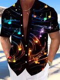Oceanlyte Men's Graphic Abstract Glowing Musical Note Print Short Sleeve Button Down Shirt with Chest Pocket