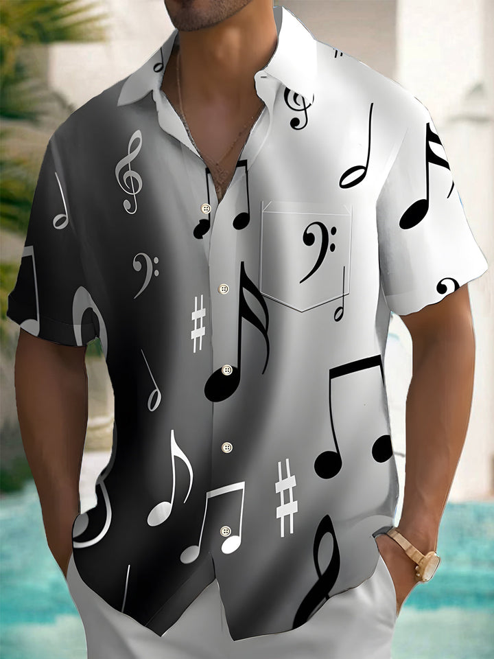 Oceanlyte Men's Graphic Musical Notes Gradient Print Short Sleeve Button Down Shirt with Chest Pocket
