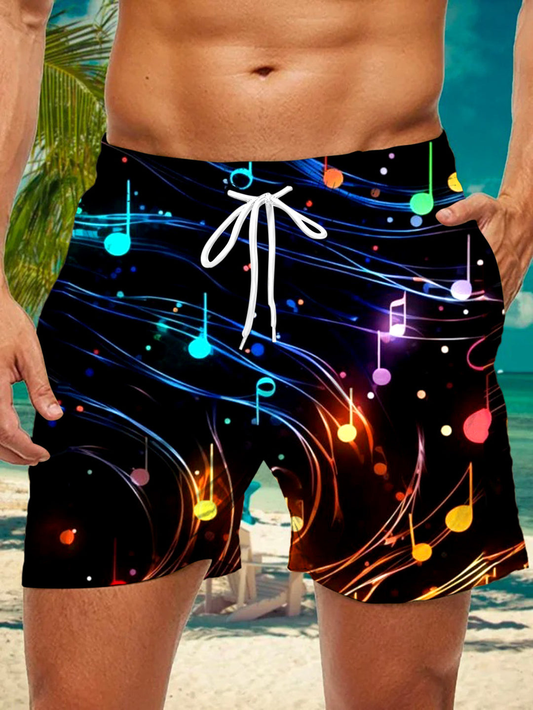 Oceanlyte Men's Musical Note Swirl Print Shorts with Pockets