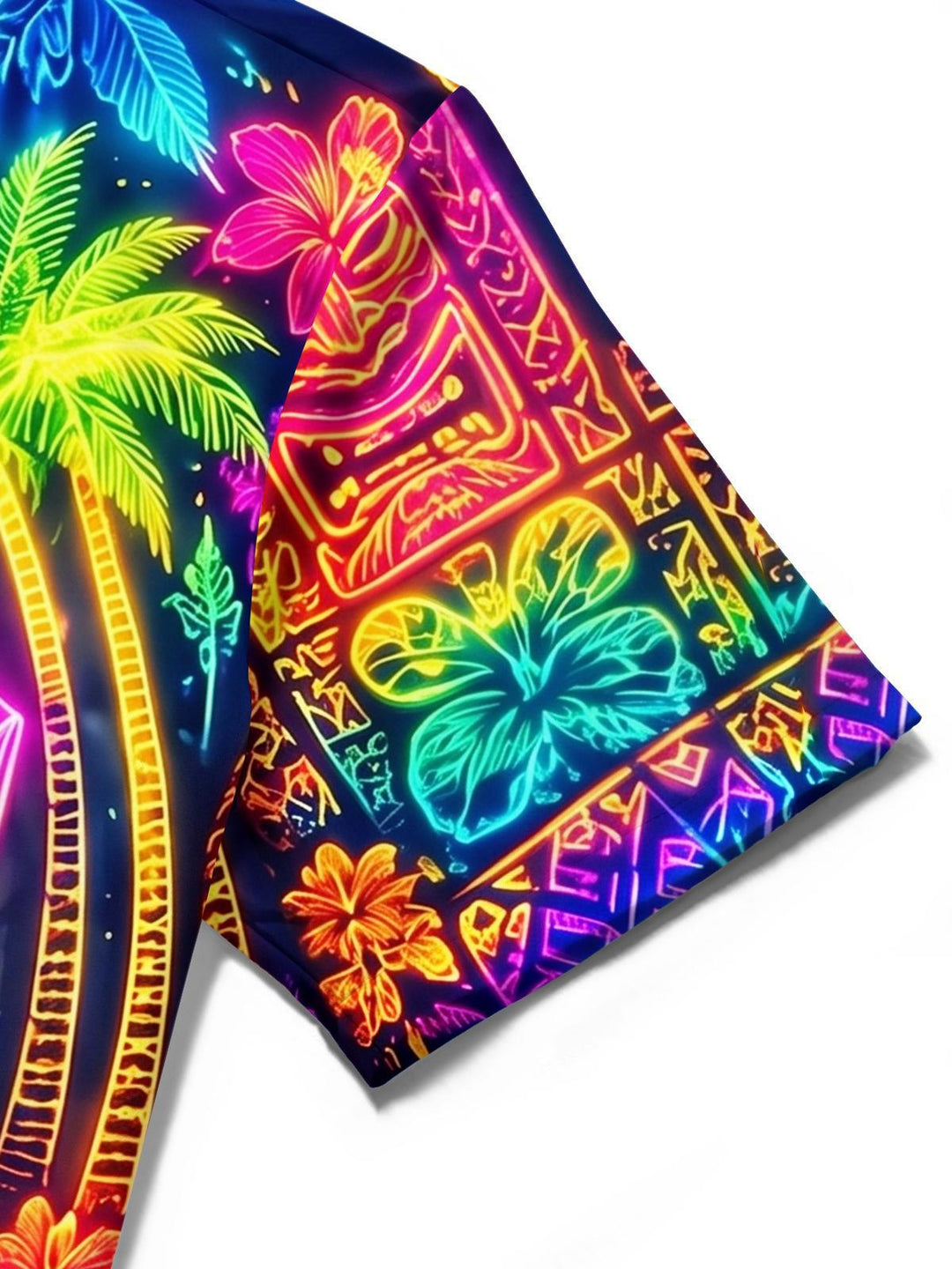 Colorful Neon Tiki Tribal Totem Hawaiian Tropical Party Men's Pocket Short Sleeve Shirts