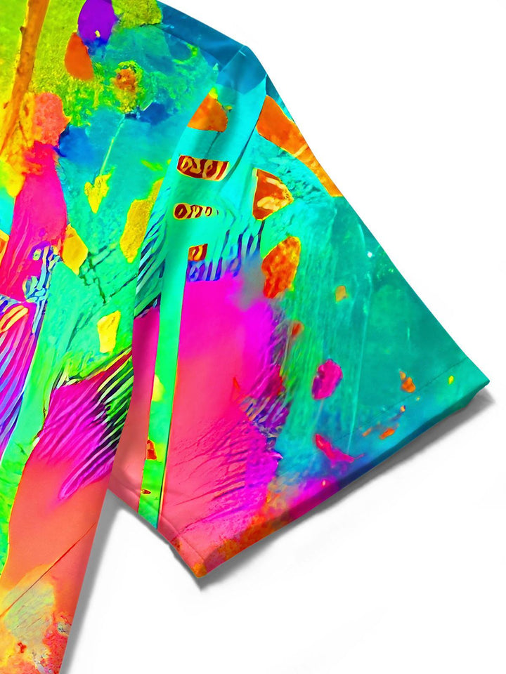 Art Colorful Tie-Dye Splash Paint Men's Pocket Short Sleeve Shirts