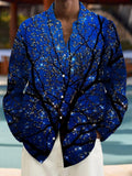 Oceanlyte Men's Graphic Blue Night Tree Branches Print Long Sleeve Button Down Shirt with Chest Pocket