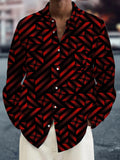 Oceanlyte Men's Red Black Geometric 3D Print Long Sleeve Button Down Shirt with Chest Pocket