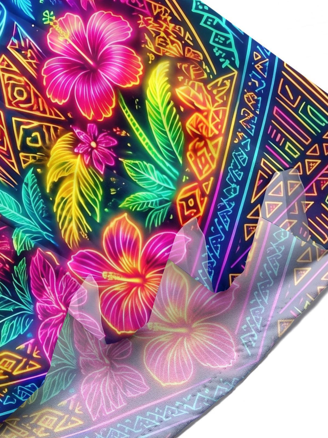 Colorful Neon Tiki Tribal Totem Hawaiian Tropical Party Men's Pocket Short Sleeve Shirts