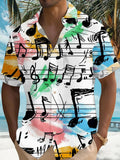 Oceanlyte Men's Graphic Abstract Musical Note Watercolor Print Short Sleeve Button Down Shirt with Chest Pocket