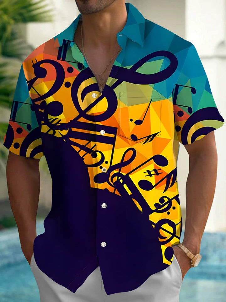 Oceanlyte Men's Graphic Abstract Geometric Music Notes Print Short Sleeve Button Down Shirt with Chest Pocket