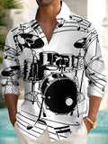 Oceanlyte Men's Graphic Drum Set Musical Notes Print Long Sleeve Button Down Shirt with Chest Pocket