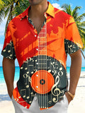 Oceanlyte Men's Graphic Acoustic Guitar Vinyl Record Music Print Short Sleeve Button Down Shirt with Chest Pocket