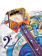Oceanlyte Men's Long Sleeve Shirt - Psychedelic Bass Guitar And Musical Notes Print with Chest Pocket