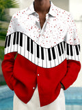 Oceanlyte Men's Graphic Piano Keyboard And Red Splatter Print Long Sleeve Shirt with Chest Pocket