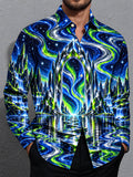 Oceanlyte Men's Long Sleeve Shirt - Crystal Archway And Aurora Borealis Landscape Print with Chest Pocket
