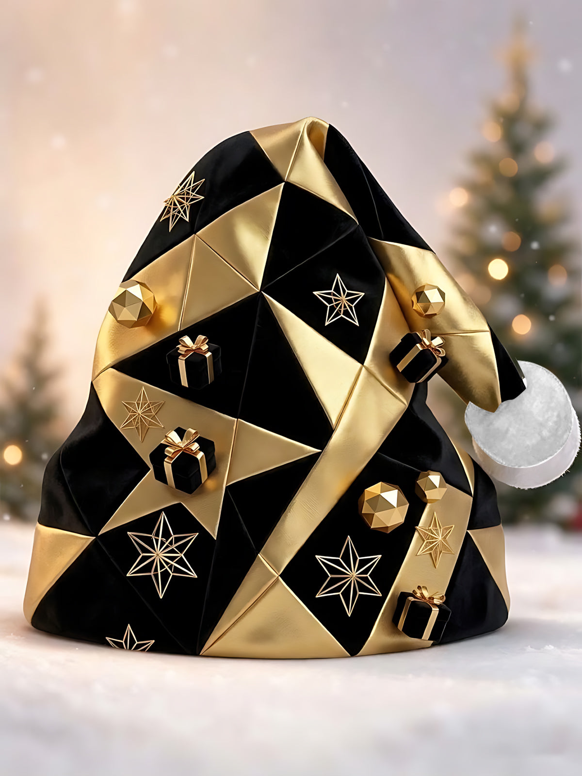 Oceanlyte Men's Hat - Christmas Geometric Black And Gold Pattern With Stars And Gift Boxes