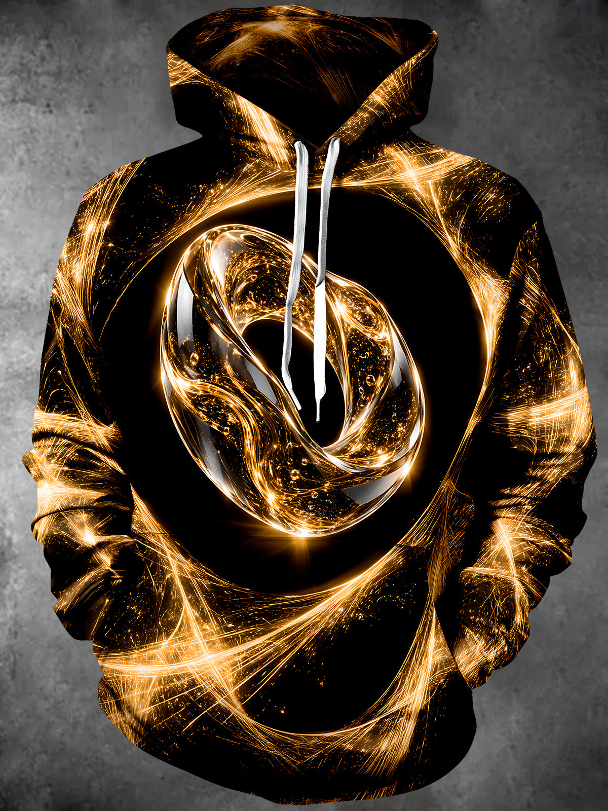 Oceanlyte Men's Abstract Geometric Gold Light Swirls Print Long Sleeve Hoodie