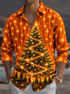 Oceanlyte Men's Christmas Tree With Sparkling Lights Print Long Sleeve Shirt with Chest Pocket