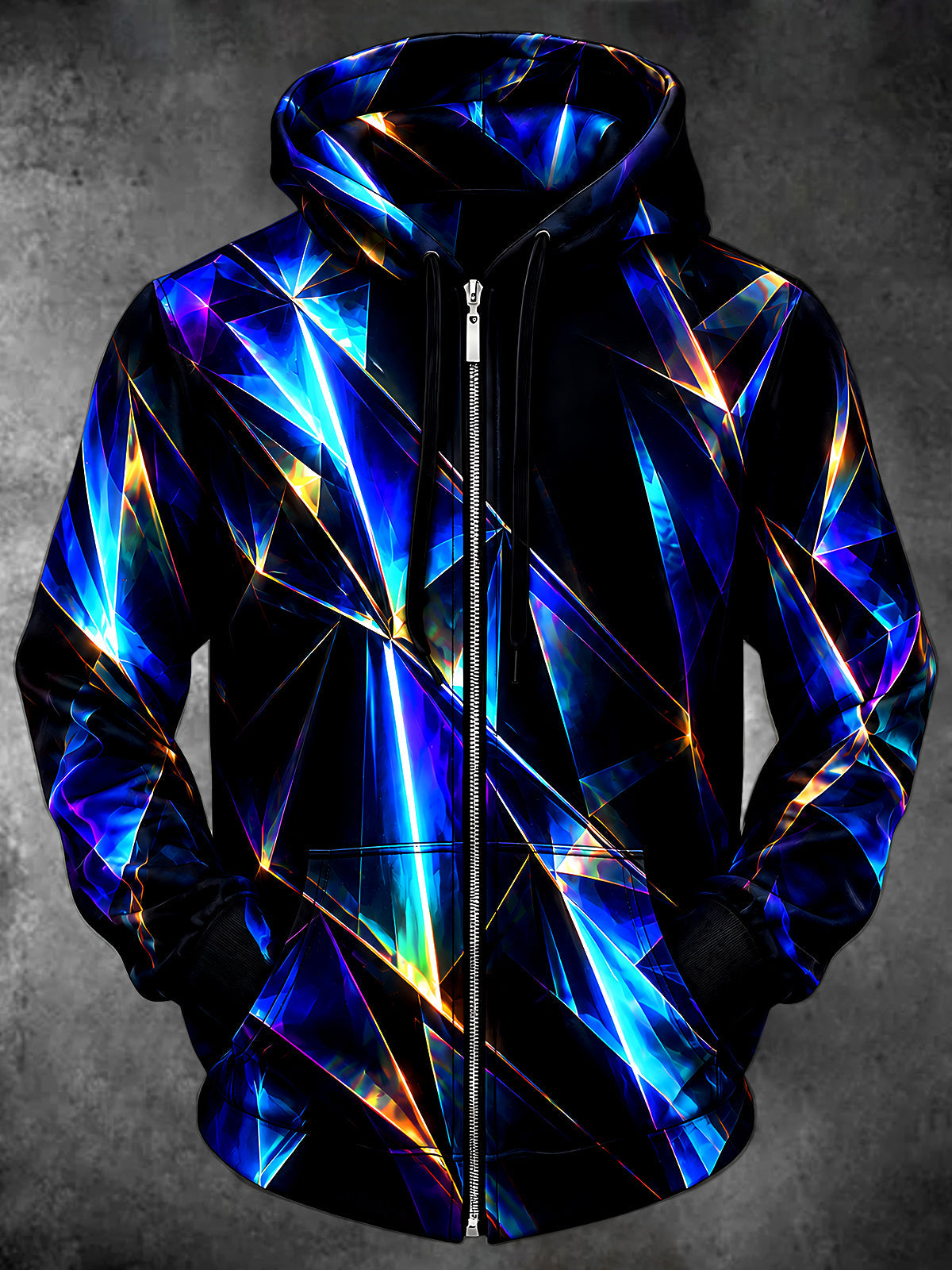 Oceanlyte Men's Printed Geometric Crystal Facets Print Long Sleeve Zip-Up Hoodie with Kangaroo Pocket