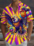 Oceanlyte Men's Short Sleeve Shirt - Eagle Holding Halloween Balloons And A Potion Drink Print with Chest Pocket
