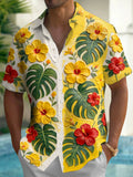 Oceanlyte Men's Hibiscus Flowers And Monstera Leaves Print Short Sleeve Shirt with Chest Pocket