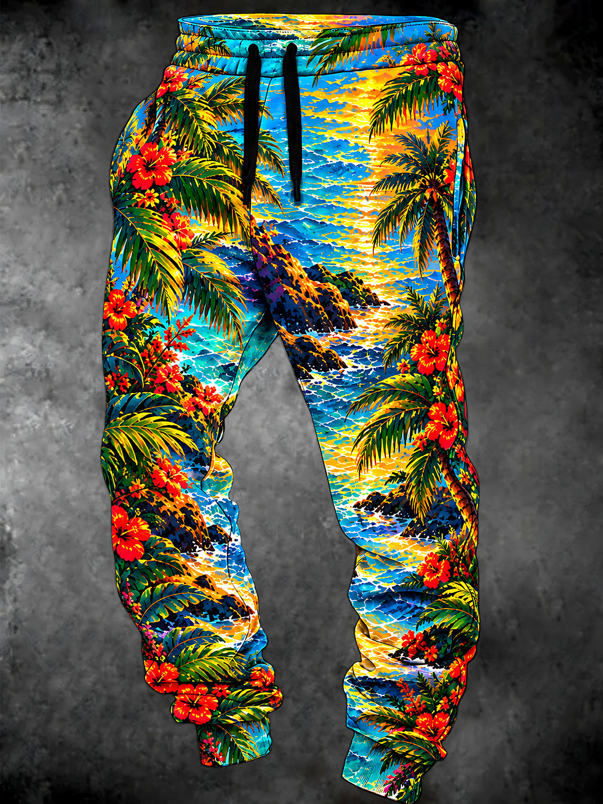 Oceanlyte Men's Hawaiian Hawaiian Palm Tree And Sunset Beach Scene Print Pants