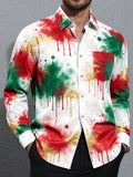 Oceanlyte Men's Long Sleeve Shirt - Tie Dye Christmas Colors With Drip Effect Print with Chest Pocket