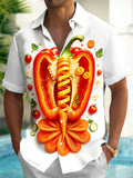 Oceanlyte Men's Graphic Bell Pepper Vegetable Art Print Short Sleeve Shirt with Chest Pocket