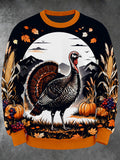 Oceanlyte Men's Long Sleeve Crew Neck Sweatshirt - Thanksgiving Turkey And Autumn Harvest Print
