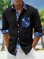 Oceanlyte Men's Printed Starry Sky And Stars Print Long Sleeve Shirt with Chest Pocket