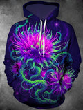 Oceanlyte Men's Neon Fantasy Flowers And Cosmic Swirls Print Long Sleeve Hoodie