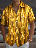 Oceanlyte Men's Short Sleeve Shirt - Art Deco Geometric Gold Lines And Arches Print with Chest Pocket