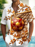 Oceanlyte Men's Short Sleeve Shirt - Soccer Goal And Ball With Plum Blossom Branches Print with Chest Pocket