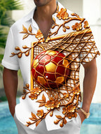 Oceanlyte Men's Short Sleeve Shirt - Soccer Goal And Ball With Plum Blossom Branches Print with Chest Pocket