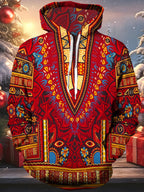 Oceanlyte Men's Geometric Totem Pattern With Floral Motifs Long Sleeve Hoodie
