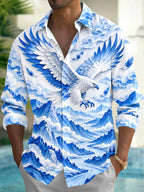 Oceanlyte Men's Graphic Eagle With Wings And Mountains Print Long Sleeve Shirt with Chest Pocket
