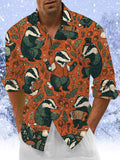 Oceanlyte Men's Long Sleeve Shirt - Vintage Gentleman Badgers With Forest Elements Print with Chest Pocket