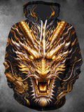 Oceanlyte Men's Graphic Golden Oriental Dragon Face Print Long Sleeve Hoodie