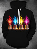 Oceanlyte Men's Graphic Christmas Bells With Fireworks Print Long Sleeve Hoodie
