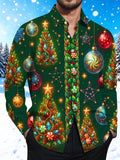 Oceanlyte Men's Graphic Christmas Trees And Ornaments Print Long Sleeve Shirt with Chest Pocket