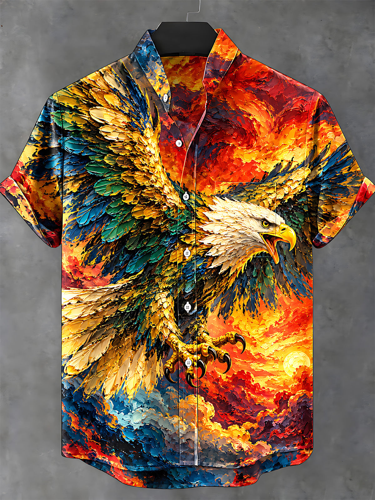 Oceanlyte Men's Hawaiian Bald Eagle With Spread Wings Print Short Sleeve Shirt with Chest Pocket