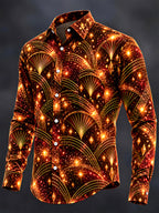 Oceanlyte Men's Long Sleeve Shirt - Art Deco Geometric Fan Patterns And Sparkles Print with Chest Pocket