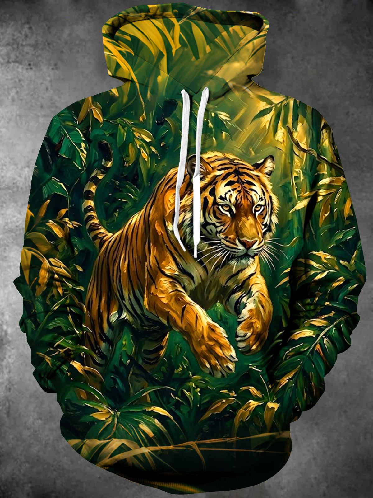 Oceanlyte Men's Graphic Tiger In Jungle Foliage Print Long Sleeve Hoodie