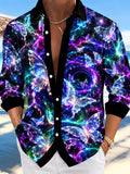 Oceanlyte Men's Printed Neon Butterfly And Galaxy Swirl Print Long Sleeve Shirt with Chest Pocket