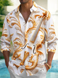 Oceanlyte Men's Gilded Carved Violin With Baroque Relief Print Long Sleeve Shirt with Chest Pocket