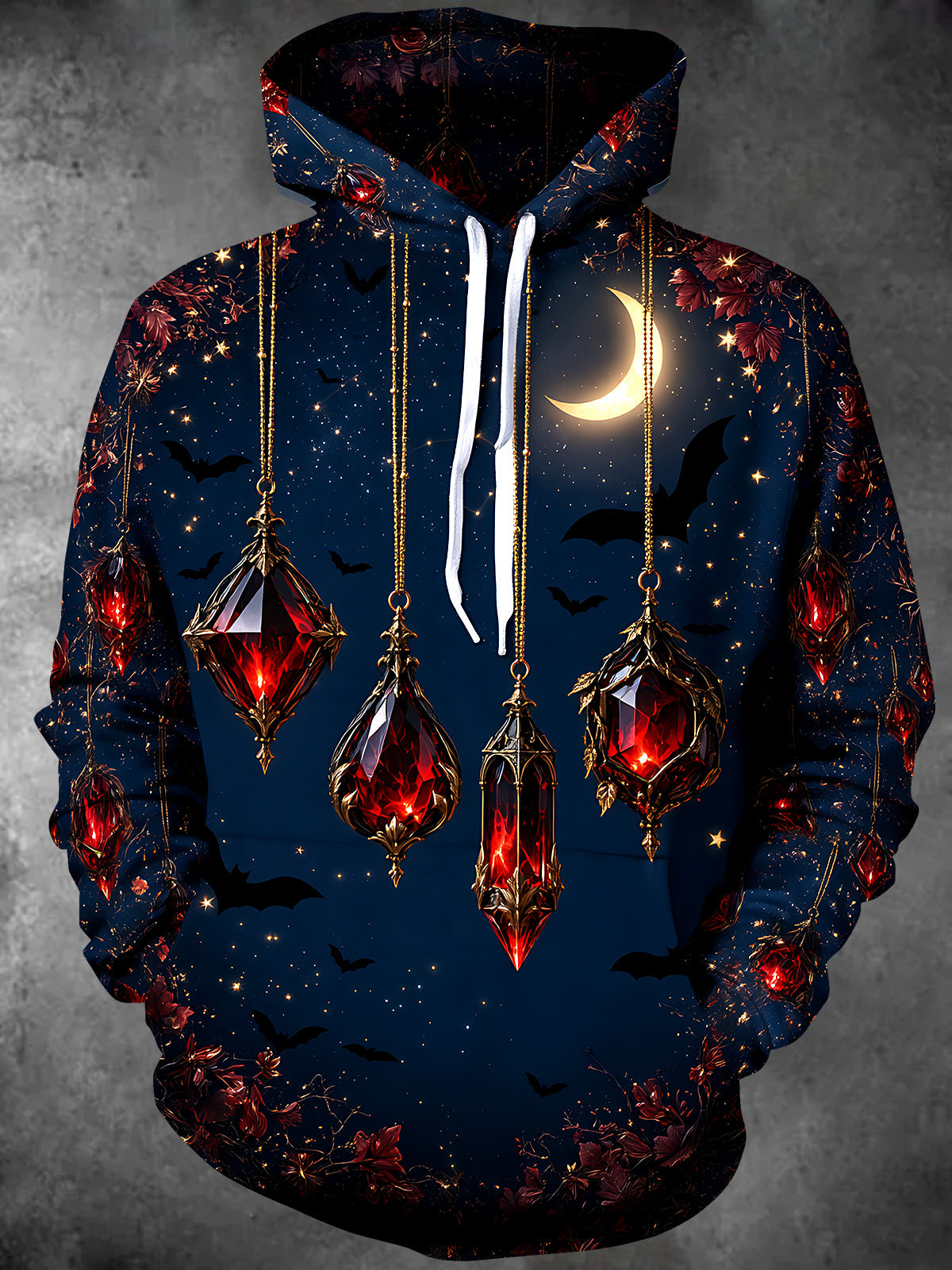 Oceanlyte Men's Hoodie - Halloween Hanging Ruby Pendants And Bats Print