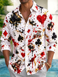 Oceanlyte Men's Printed Playing Cards And Poker Chips Print Long Sleeve Shirt with Chest Pocket
