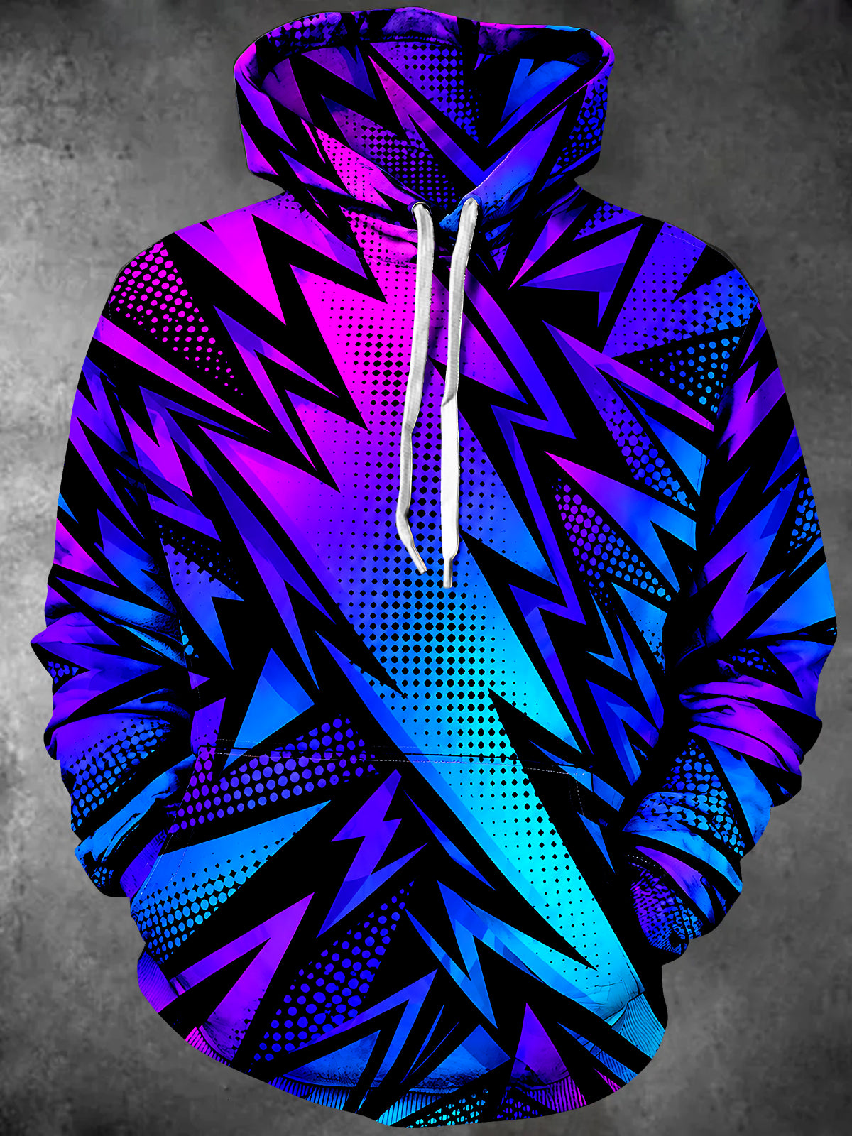 Oceanlyte Men's Long Sleeve Hoodie - Geometric Lightning Bolts And Halftone Dots Print