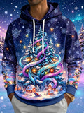 Oceanlyte Men's Christmas Tree And Winter Village Print Long Sleeve Hoodie