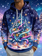 Oceanlyte Men's Christmas Tree And Winter Village Print Long Sleeve Hoodie