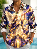 Oceanlyte Men's Long Sleeve Shirt - Christmas Trumpeter Angel And Gothic Cathedral Print with Chest Pocket