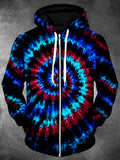 Oceanlyte Men's Tie Dye Abstract Tie Dye Spiral Print Long Sleeve Zip-Up Hoodie